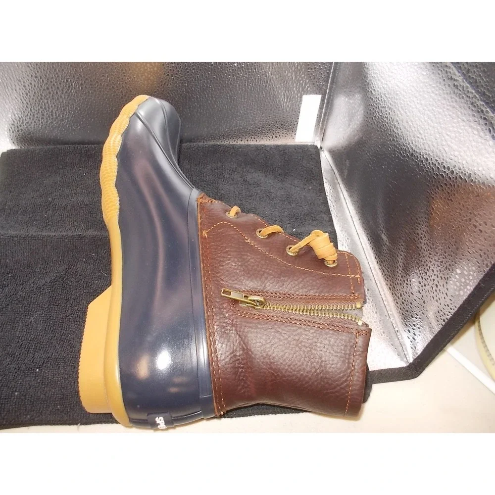 Sperry Saltwater Duck Boots Women's Navy Brown Leather Waterproof NIB 10